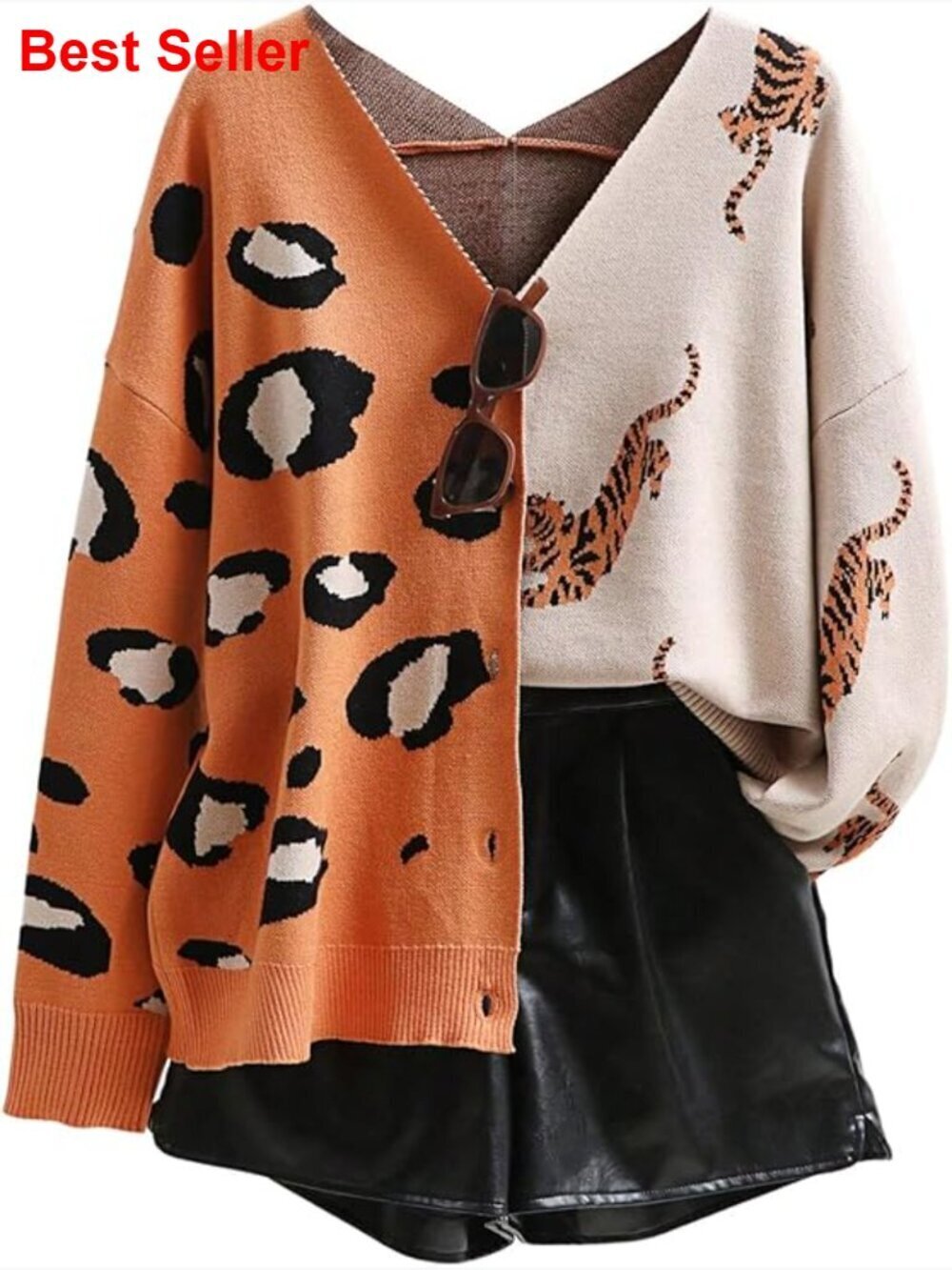 Viscose Polyester Polyamide Leopard Print Cardigan Sweater Button Down